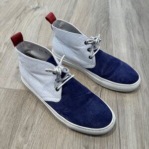 Del Toro, Mid Top, Chukka, Sneaker, Blue White Seersucker, Navy Suede, Size 10
